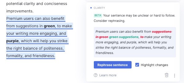Упрощение текста в Grammarly