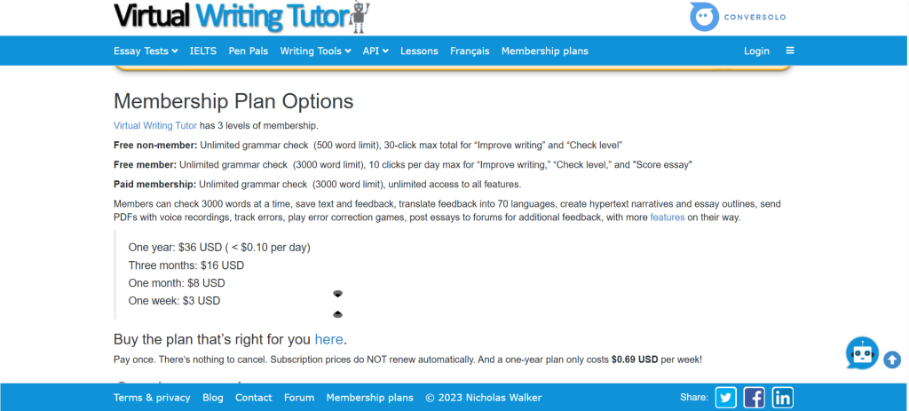 Virtual Writing Tutor тарифы