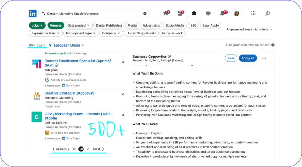 Вакансии на LinkedIn 
