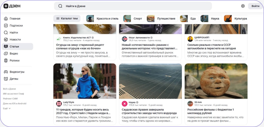Площадка Дзен для ведения блога 